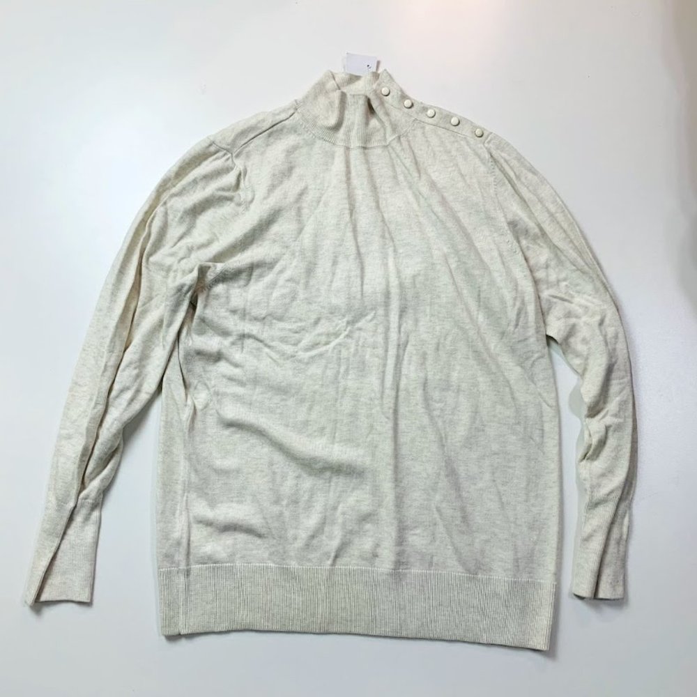 NWT Ann Taylor Sweater Shoulder Button Turtleneck Knit Neutral Oatmeal Mock XXL